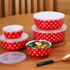 American enamel preservation bowl five-piece set with lid red and white polka dot 6