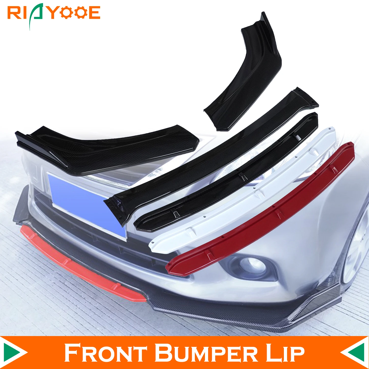 KEEPDSGN 4PCS Universal Car Front Bumper Lip Body Kit Splitter Spoiler  Diffuser Protector - Carbon Fibre,Red Tongue