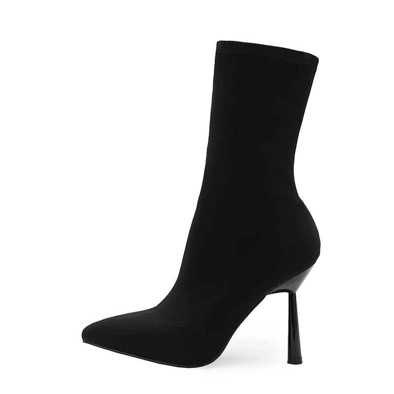 Sexy Sock Boots Knitting Stretch Boots High Heels For Women Fashion Shoes 2024 Spring Autumn Ankle Boots Female Black Size 35-42