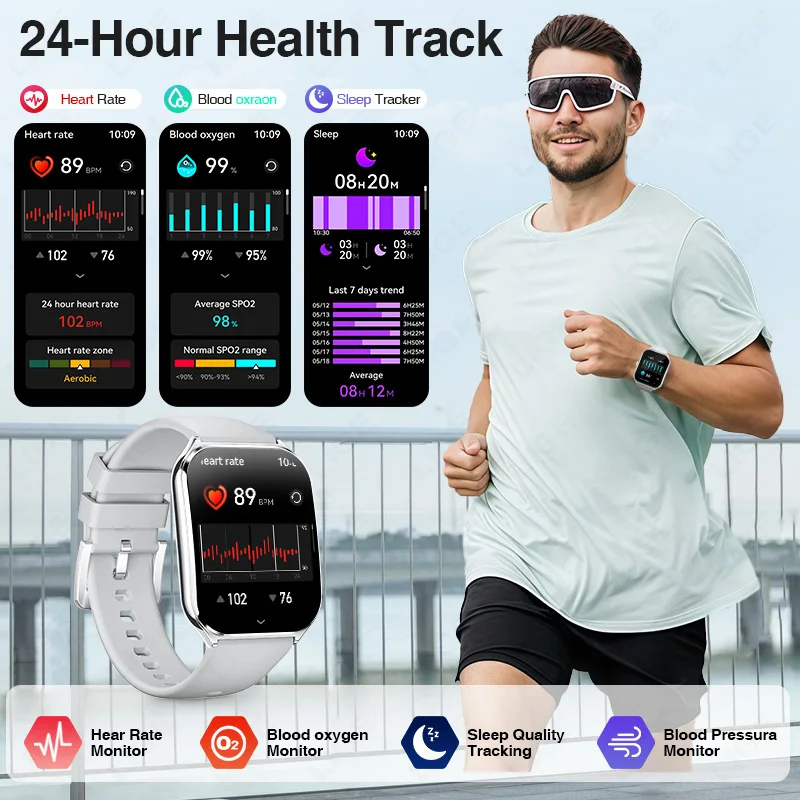 LIGE Smartwatch Men Women 3ATM Waterproof Wireless BluetoothCall Smart Clock Vioce Assistant Sport Fitness Watch for Android iOS