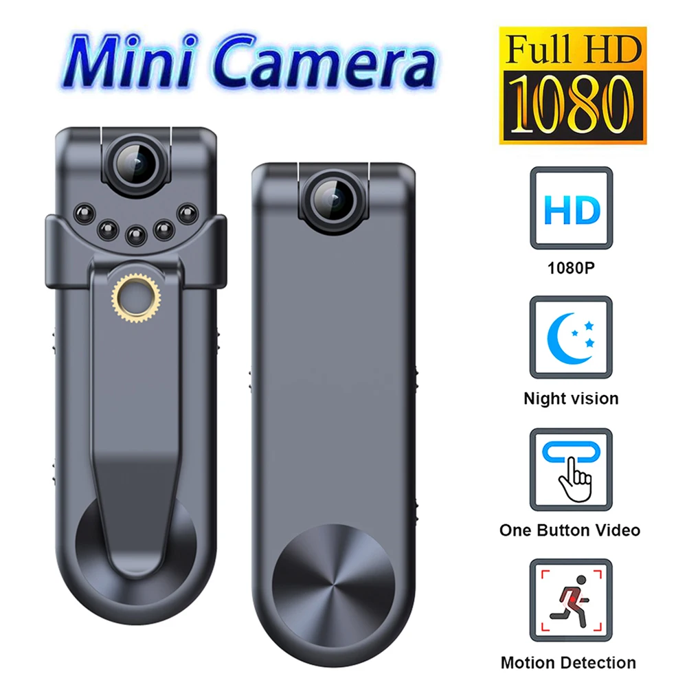 Hd 1080P Mini Telecamera Per Visione Notturna Videoregistratore Clip Posteriore Fotocamera Tascabile Indossabile Obiettivo Rotante A 180 ° Sport Video