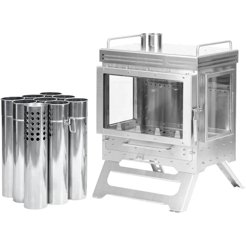 Camping Tent Stove Wood Stove Dweller Max 3 Stainless Steel Wood Burning for Hiking,Cooking,Heating(with 3 Glasses)