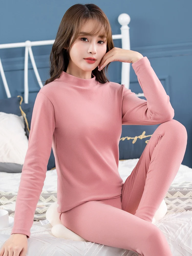 Women's Mid-High Collar Heattech Long Johns Suit Women's Dralon Thermal  Underwear Medium-Thick Heating Seamless round Neck Green - AliExpress