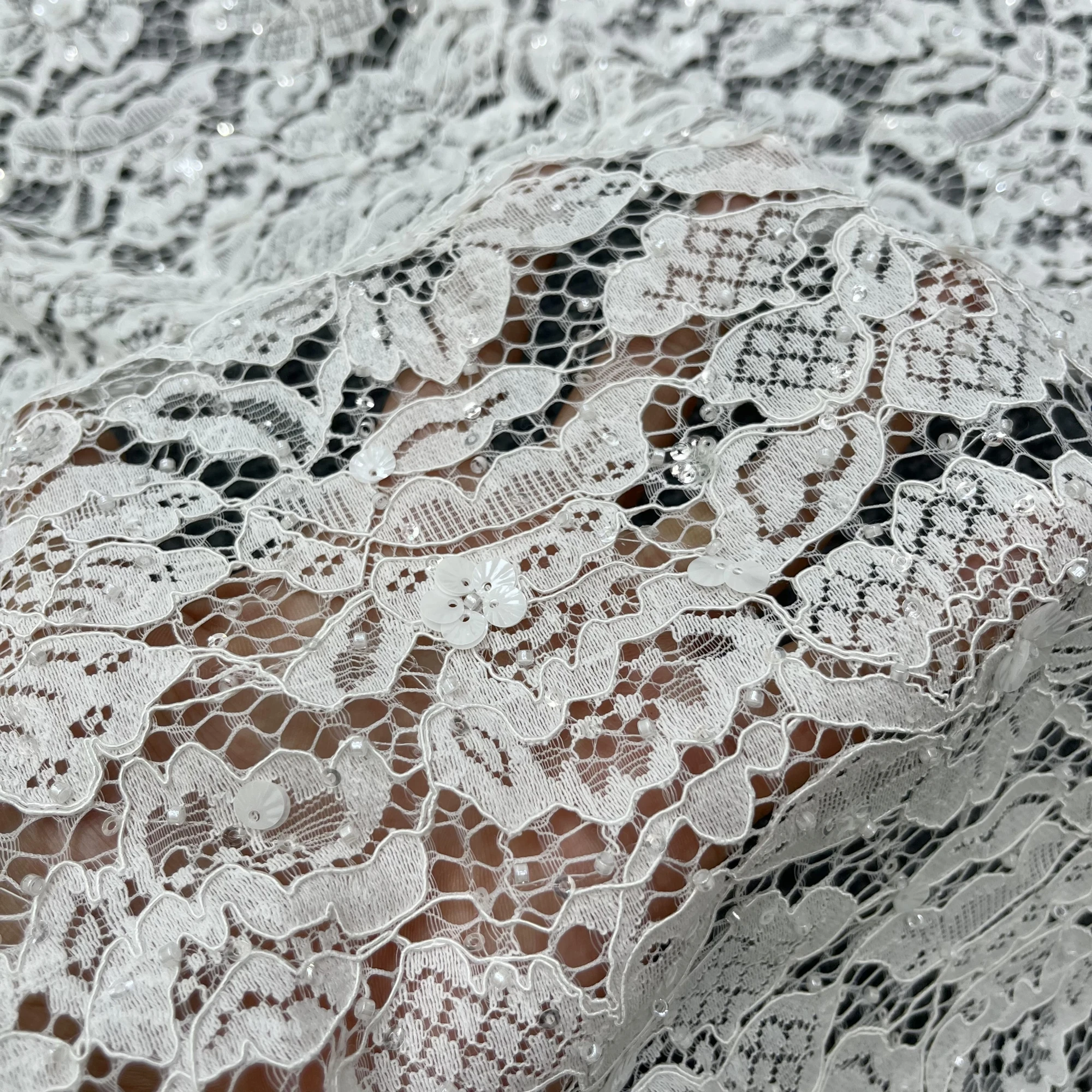 New Sequins Beads French Lace Embroidery High-end Wedding Evening Lace Fabric Customized Women\'s Dresses