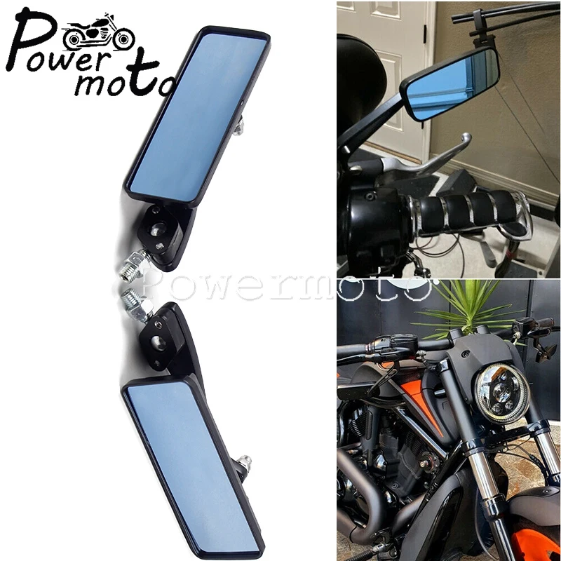 

Motorcycle Handlebar Mount Side Mirrors Black Anti Glare Rectangle Rearview For Honda Yamaha Suzuki Cafe Racer Bobber Chopper