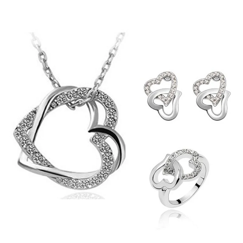 2021 Luxury Simple Big Small Hollow Double Heart-shaped Necklace Exquisite Crystal Zircon Pendant Chain Women's Wedding Jewelry 
