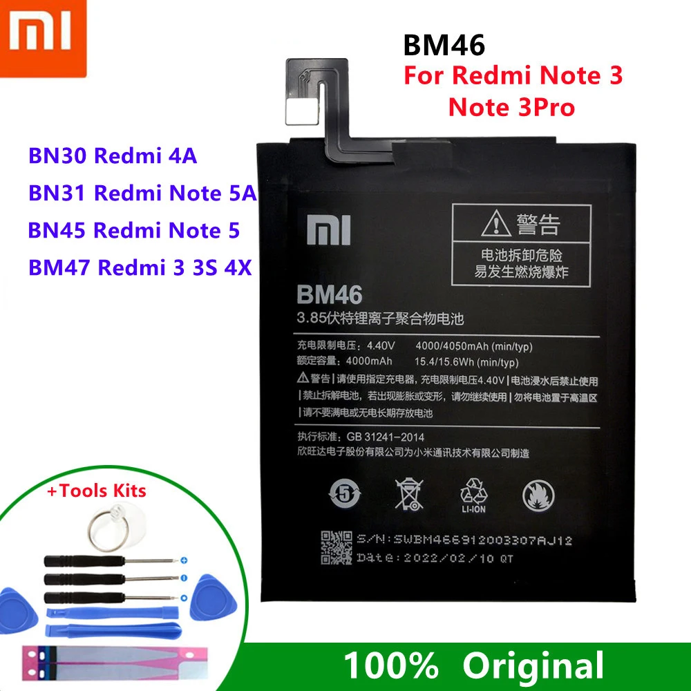 

BM22 BM35 BM36 BM45 BM46 Battery For Xiaomi Mi 5 4C 5S Mi5 Mi4C Mi5S Redmi Note 2 3 Pro Replacement Battery+Free Tools