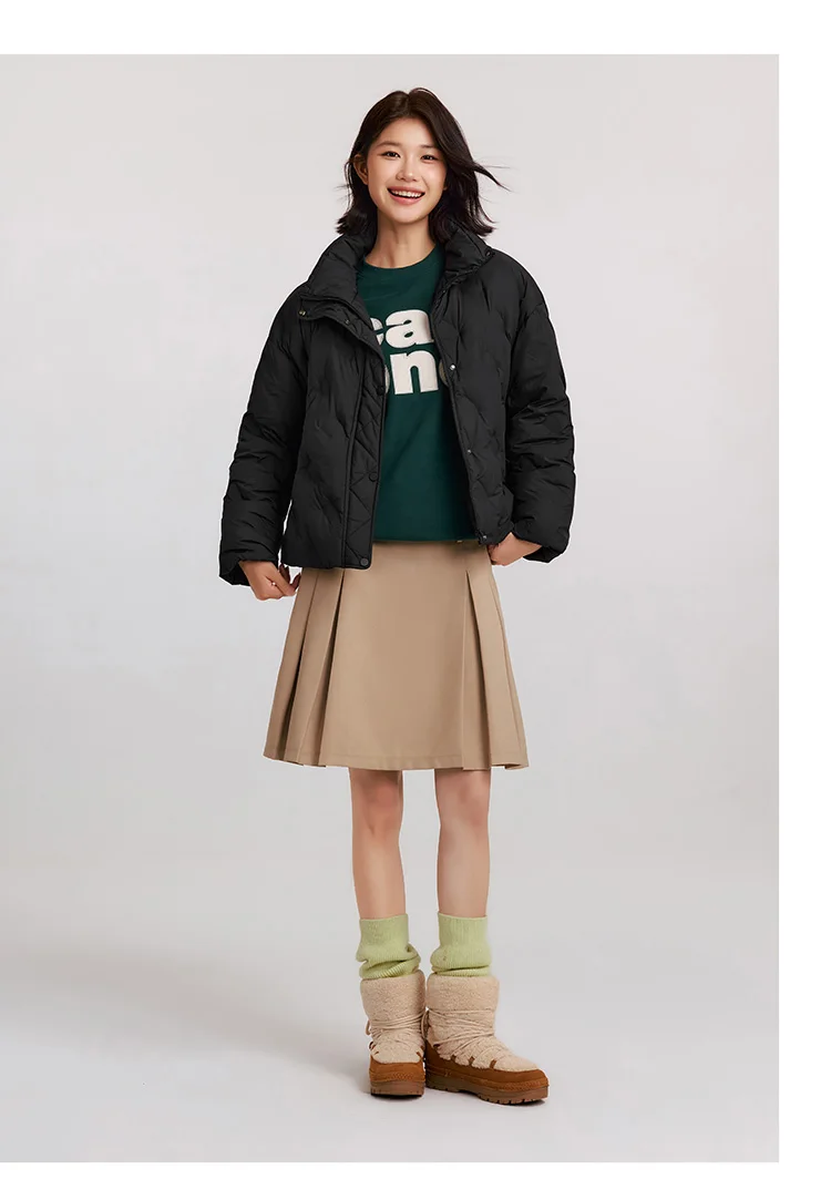 Down Jacket Women Thin Houndstooth Loose New Winter Waterproof Windproof Stand-Up Collar Wear Down Jacket