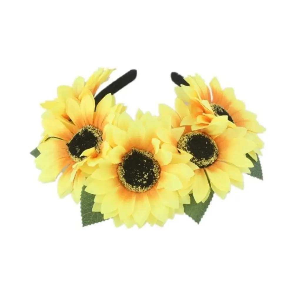 Neues Stoff-Sonnenblumen-Stirnband Gelb Verstellbares Blumenförmiges Haarband Boho-Stil Stirnband für Partys – Detail 6