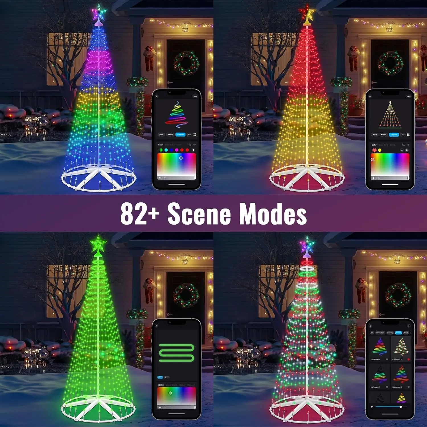9.5FT Lighted Outdoor Christmas Tree Smart App Control, RGB Chirstmas Cone Tree Lights Music Sync, DIY Prelit Christmas Tree