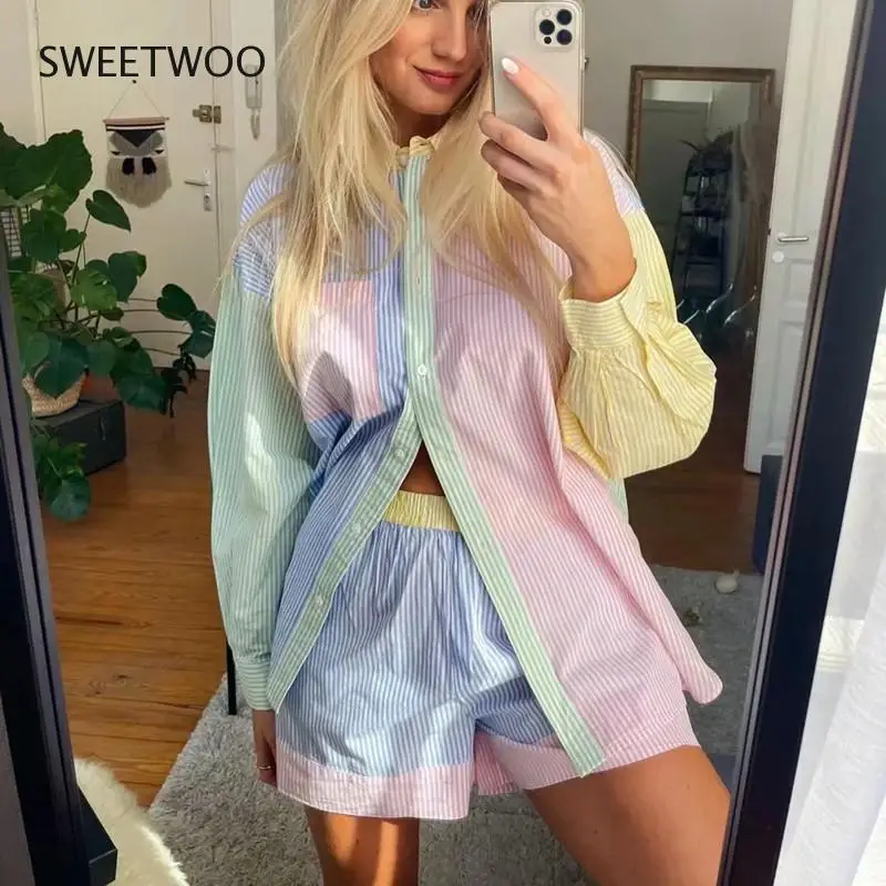 

Женская офисная блузка в полоску, модная однобортная Повседневная рубашка контрастных цветов с принтом, 2022