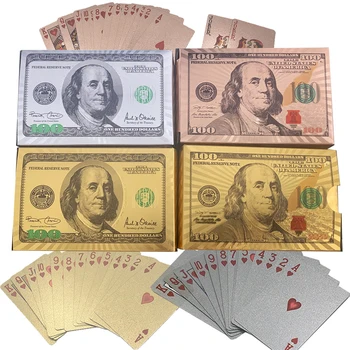 24K Gold or Silver Foil Plastic Poker Cards 100 USD dollars designed playing cards for party promotion gifts and game playing