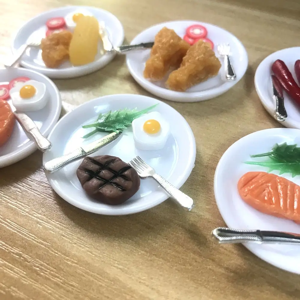 1 Set 1/12 Scale Miniature Wine Steak Pretend Food Set for Blyth OB11 1/6 BJD Dollhouse Kitchen Play Toys Accessories 3