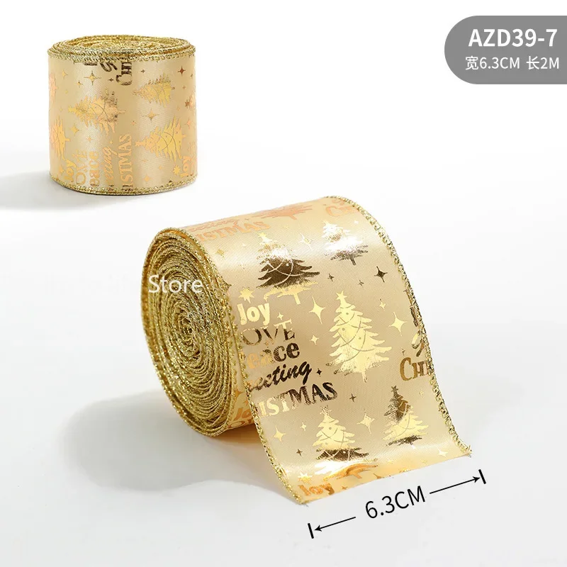 Ribbon Decoration Ribbon Supplies Christmas Ribbon Wrapping Ribbon Polyester Ribbon Christmas Ribbon Golden Silver Champagne Polyester Gliter Ribbon DIY Xmas Tree Bow Gifts Packing 2m
