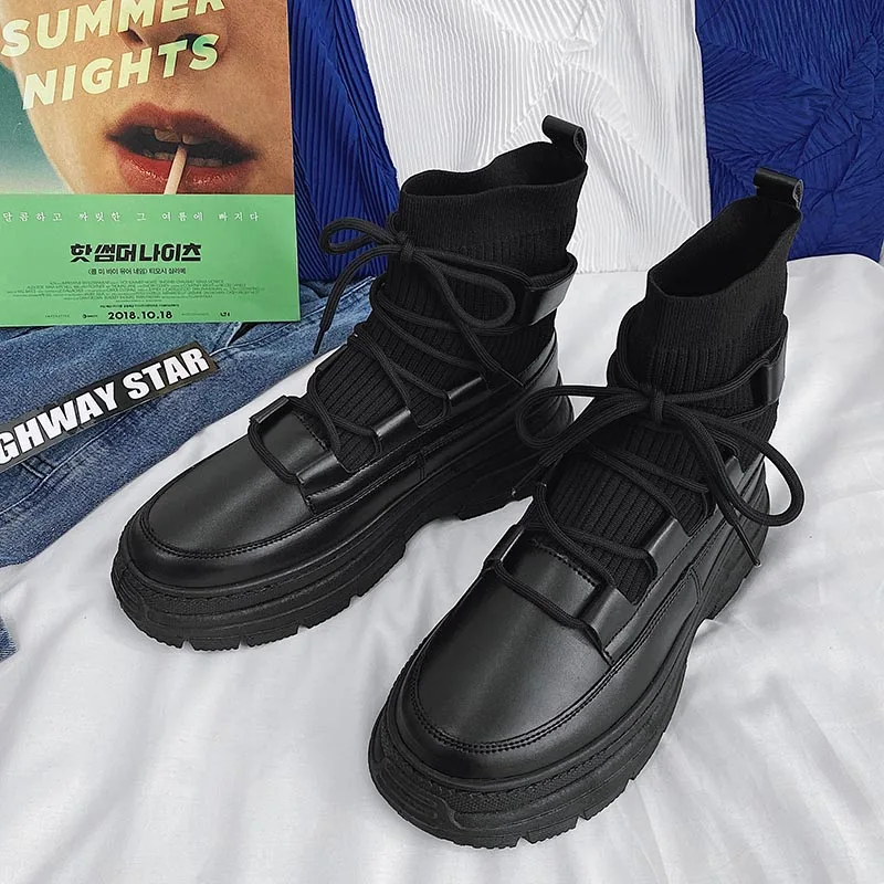 Men Ankle Boots Platform Boots Socks for Men Fur Chunky Punk Motorcycle Booties Gothic Shoes leather boots mens leather boots