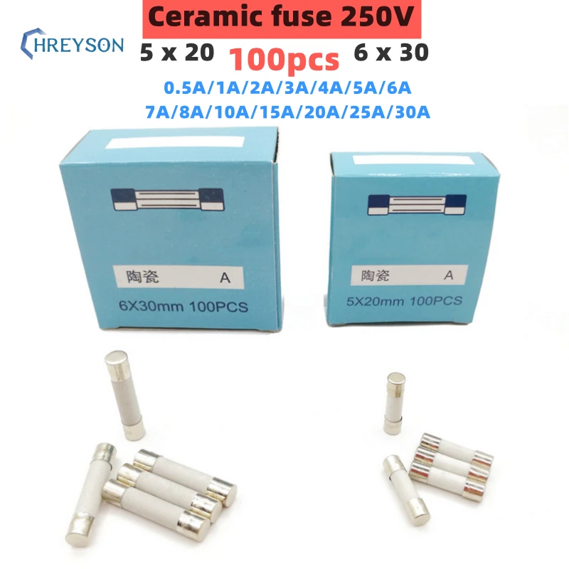 Fast Blow Tube Fuses 5*20mm 6*30mm 250V 1 2 3 3.15 4 5 6 6.3 7 8 10 12 15 20 30A fuse Electronic component voltage protection