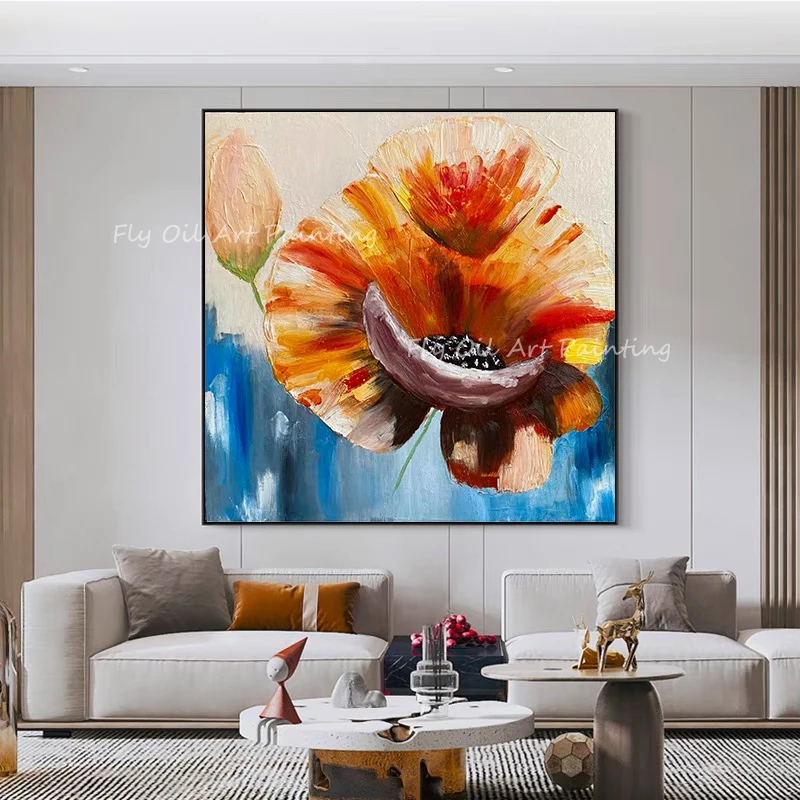 

Beautiful flower large abstract oil painting on canvas Handmade ModernTextured abstract colorful landscape hotel decor