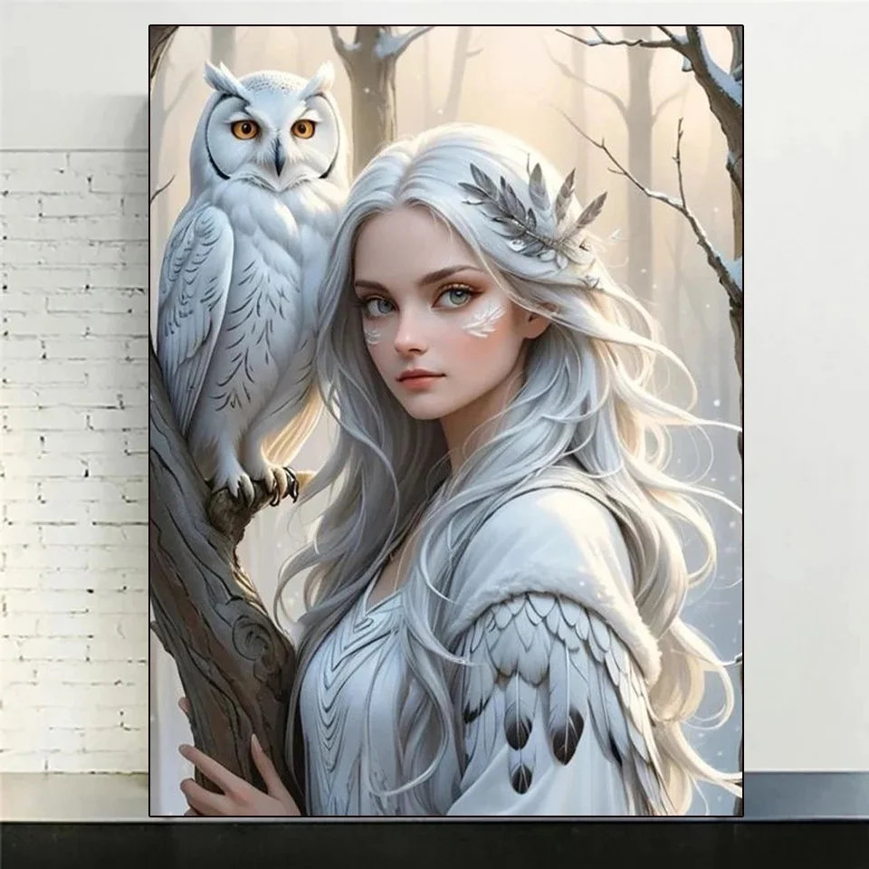 New Sale 5D Diamond Painting Woman Tiger Night Moon Owl Full Square Round Drill Animal Cross Stitch Fairy Mosaic Embroidery