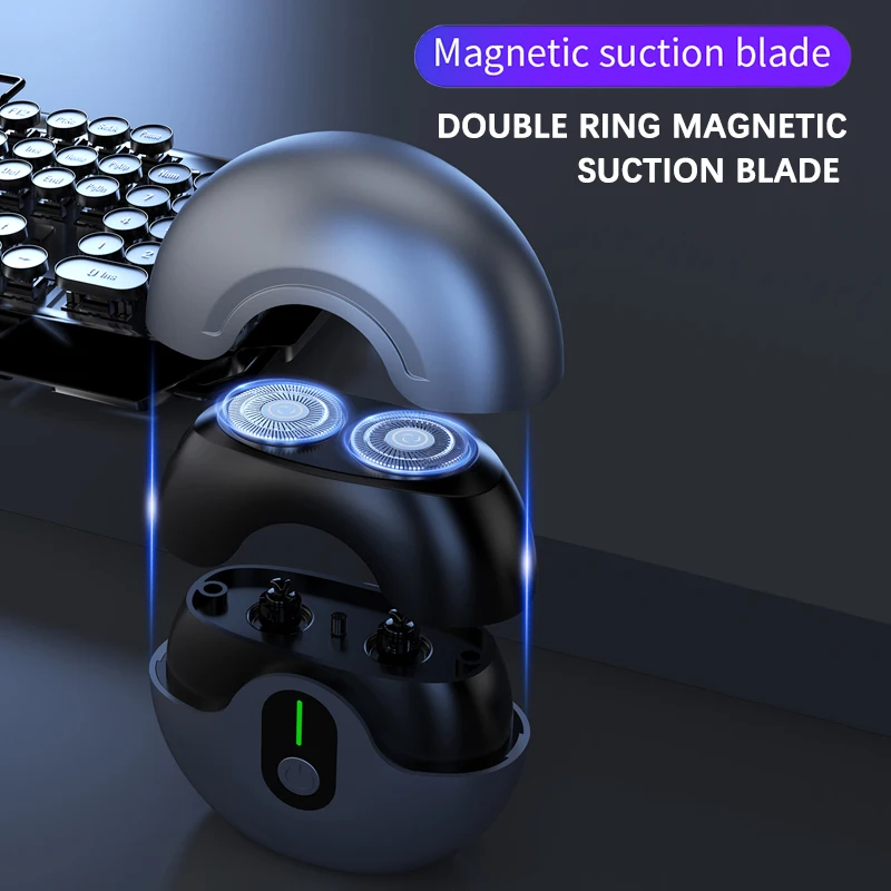 남성용 이중 플로팅 마그네틱 블레이드 헤드 전기 면도기, 비행접시 모양 수염칼, 휴대용 여행용 충전식 면도기
