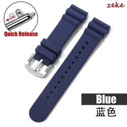 Silicone Waterproof Sport Watch Strap with Quick Release Pin Buckle - 22mm (Blue)