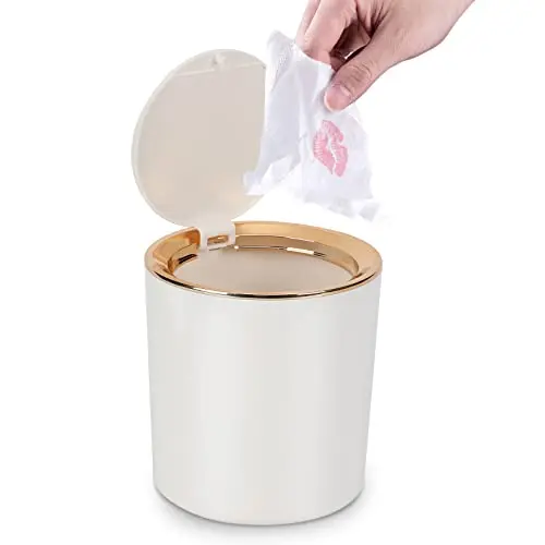 

Mini Table Waste Bin White 2.6L Table Top Rubbish Bin with Lid Small Waste Paper Bin for Desk Bathroom Changing Table Kitchen