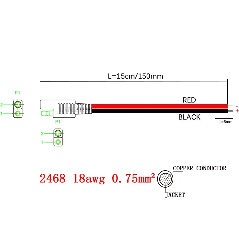 3PCS SAE Output Cable 18AWG 15CM 2 Pcs SAE Power Connector Extension Cables 2 Pin Quick Connector Disconnect Single Plug