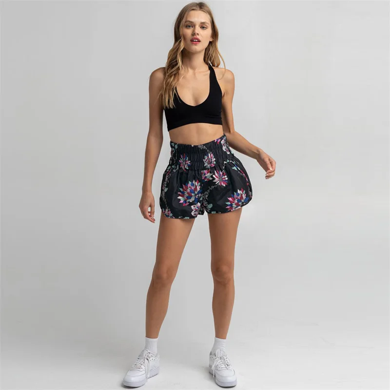 Summer Sport Shorts for Women High-Rise Loose Yoga Fitness Workout Running Beach Printed Athletic Outdoor Jogging Hot Pant Gym