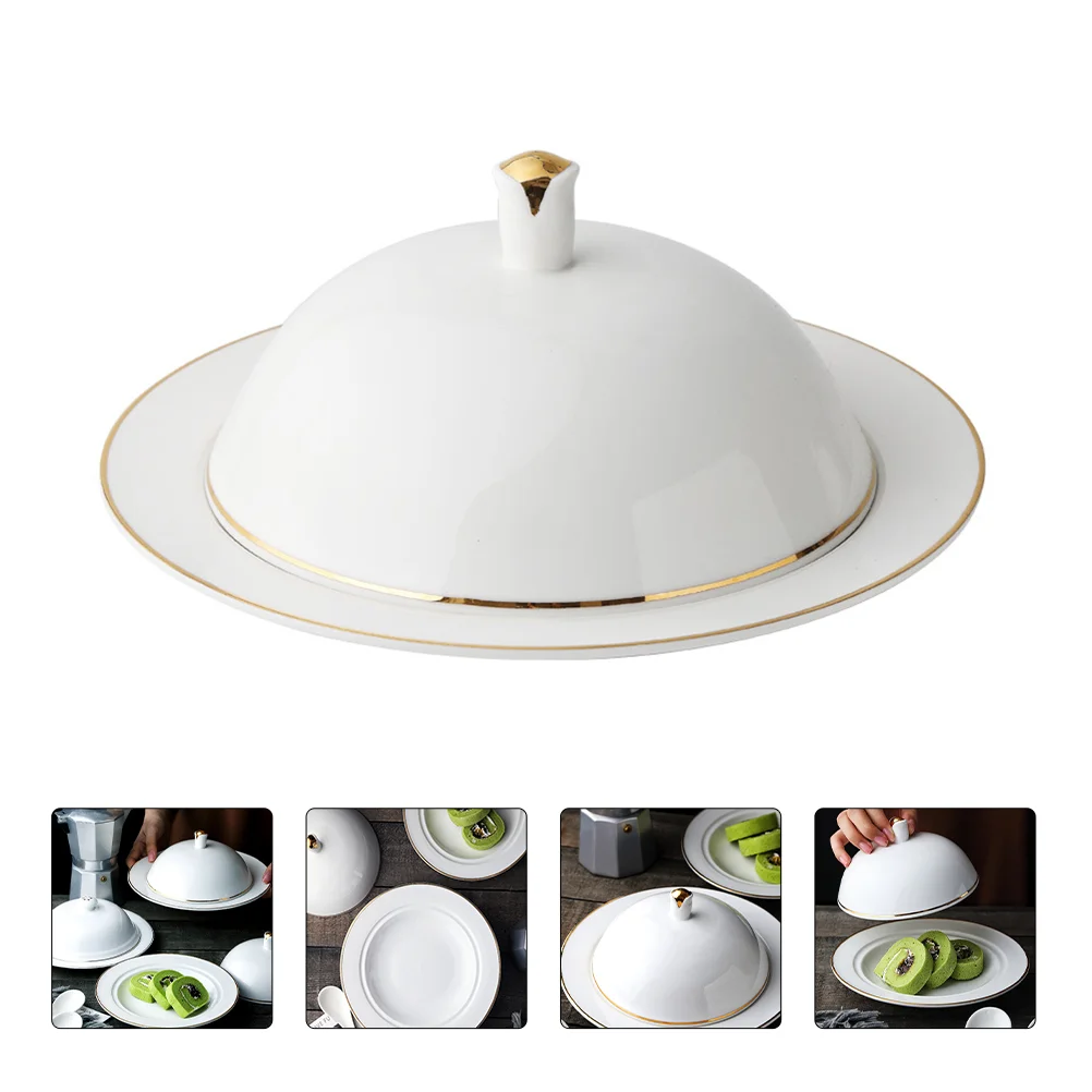 

Fruit Tray with Lid Plate Ceramic Dish Creative Food Counter Tableware Household White
