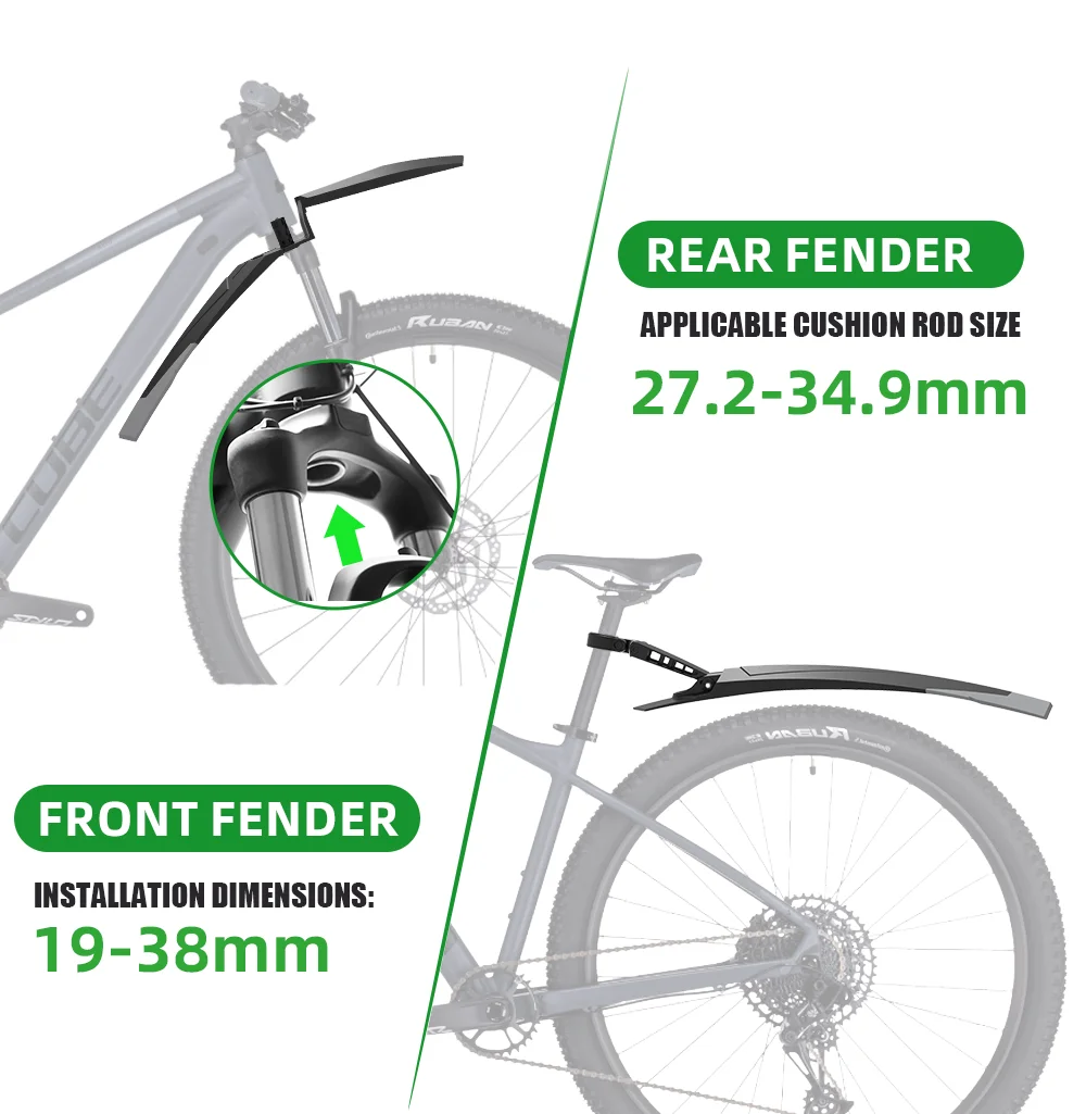 RBRL MTB Bicycle Fender Adjustable Front Rear Bike Mudguard Quick-release Splash-proof Widen Fenders for 26/27.5/29" Bicycle bicycle fender