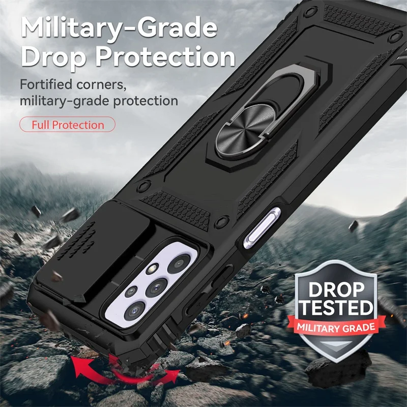 5G Armor Shockproof Case with Slide Lens Cover & Magnetic Car Holder Ring