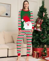 Cartoon Striped Print Family Christmas Pajamas Set 2024 New Soft Cute Sleepwear Adults Kids Matching Clothing Sets Xmas Look Pjs 2