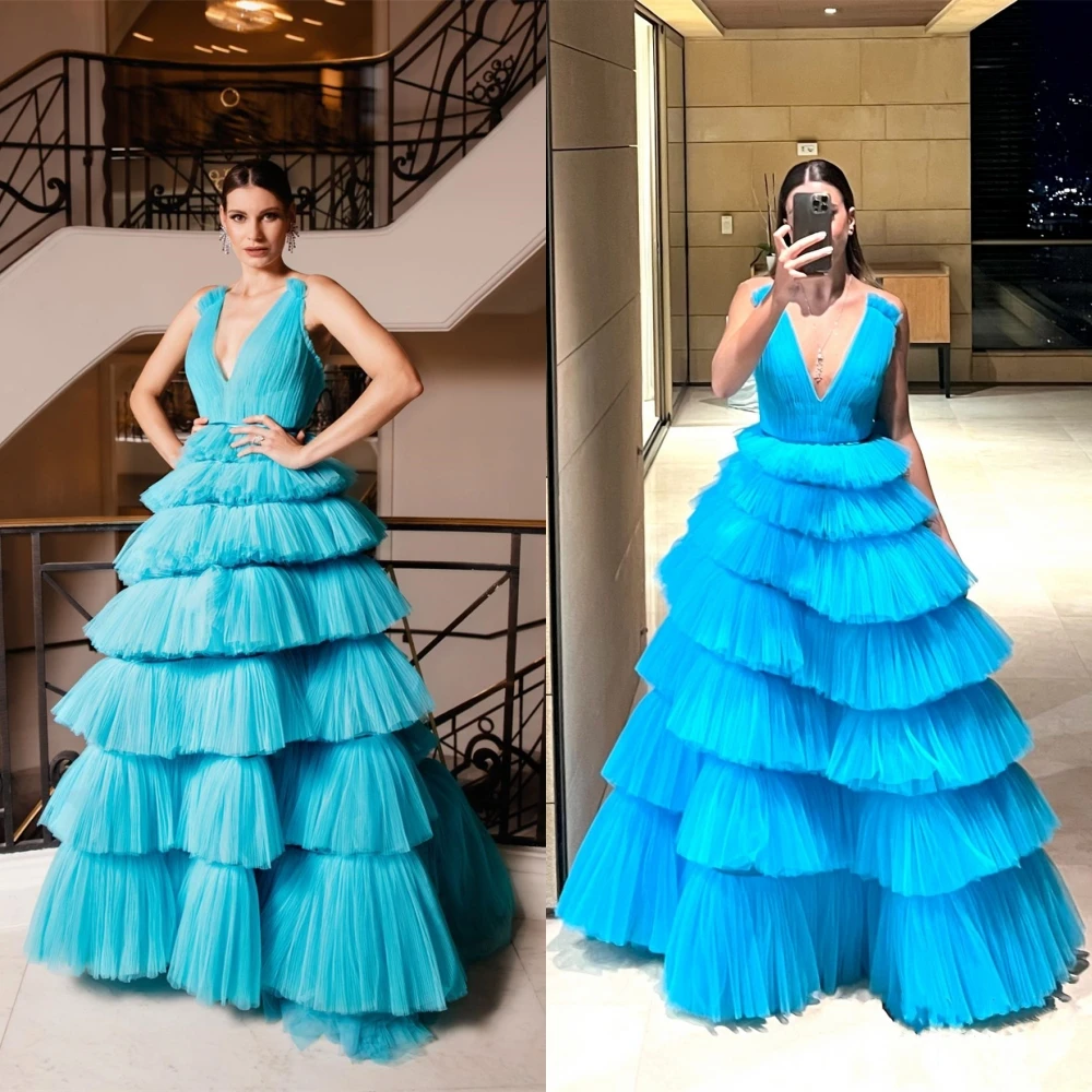 

Ball Simple V-neck Gown Sweep/Brush Prom Dresses Layered Net/Tulle Formal Occasion robe femme soiréevestidos para mujer