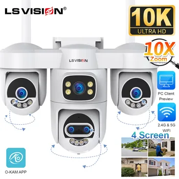 LS VISION 20MP 10X Zoom Four Screens WiFi Security Camera Outdoor 5-Lens Three PTZ Auto Tracking CCTV Camera PC Client Supported 1