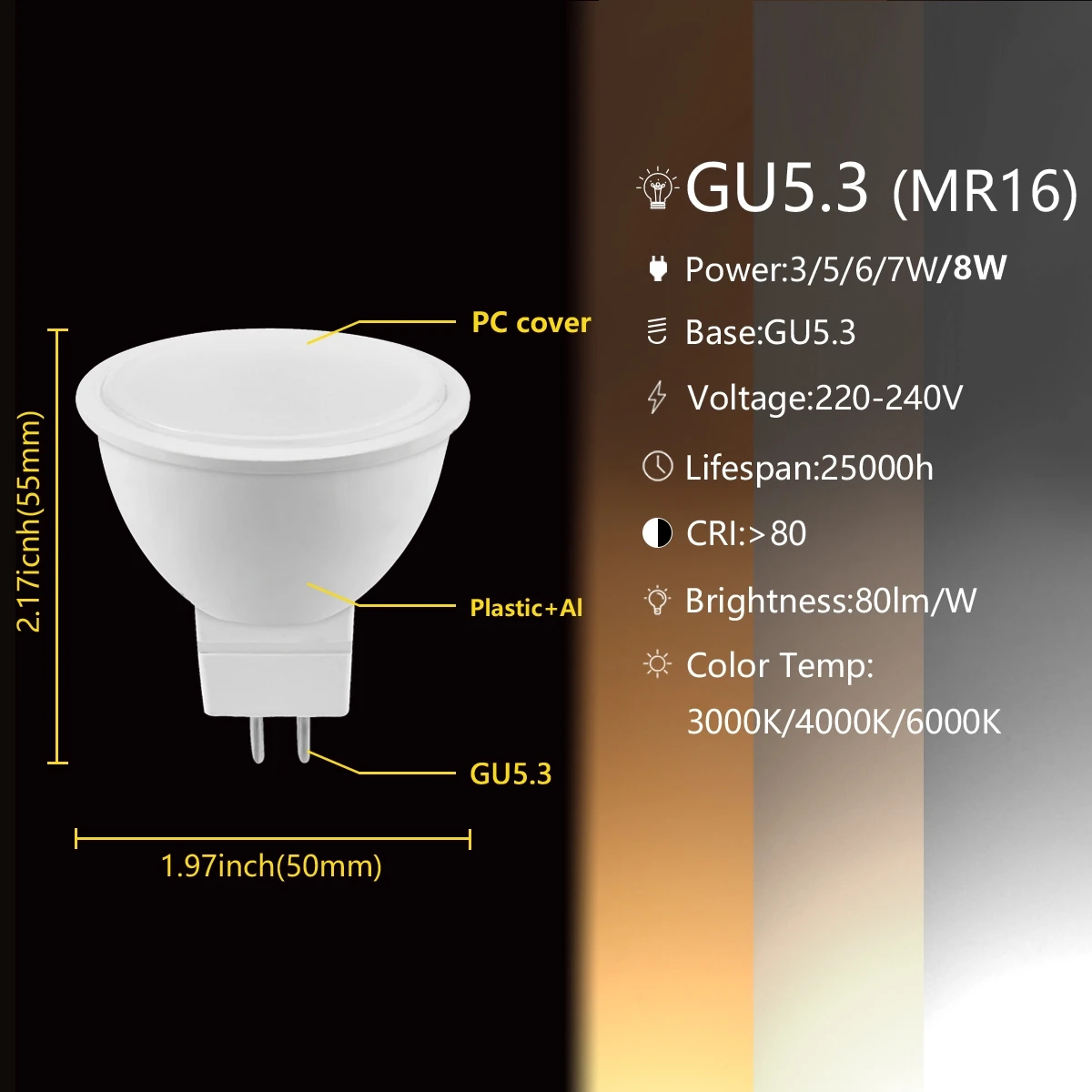 1-10PCS GU10 MR16 LED 램프 스포트라이트 전구 38도 램프라라 AC220V 120V 3W-8W 봄빌라스 LED MR16 람파다 스포트라이트 3W 5W 6W 7W