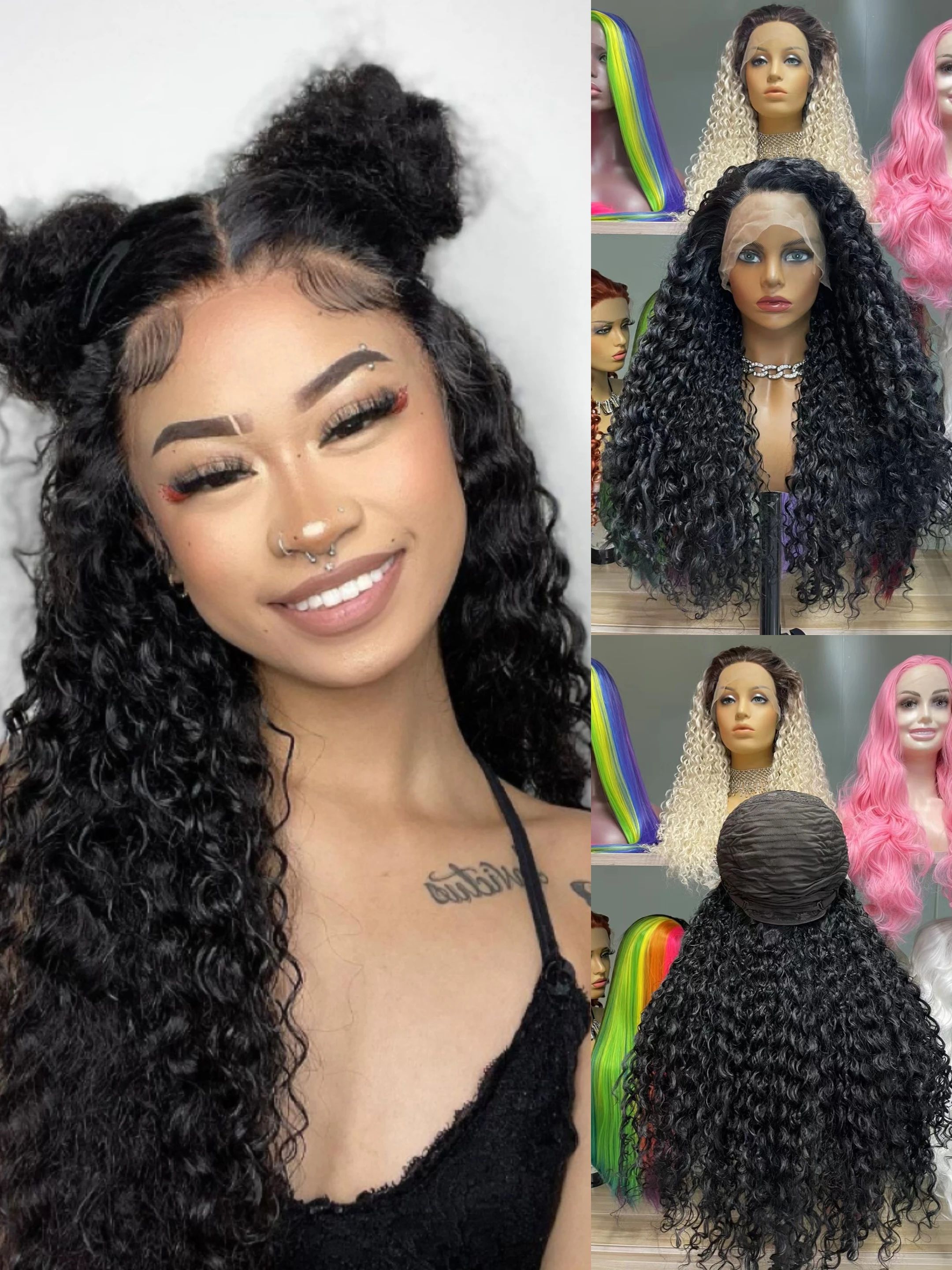 

Long Curly Synthetic 30Inch Heat Resistant Transparent 13X4 Lace Front Wigs For Black Women Drag Queen Preplucked With Baby Hair