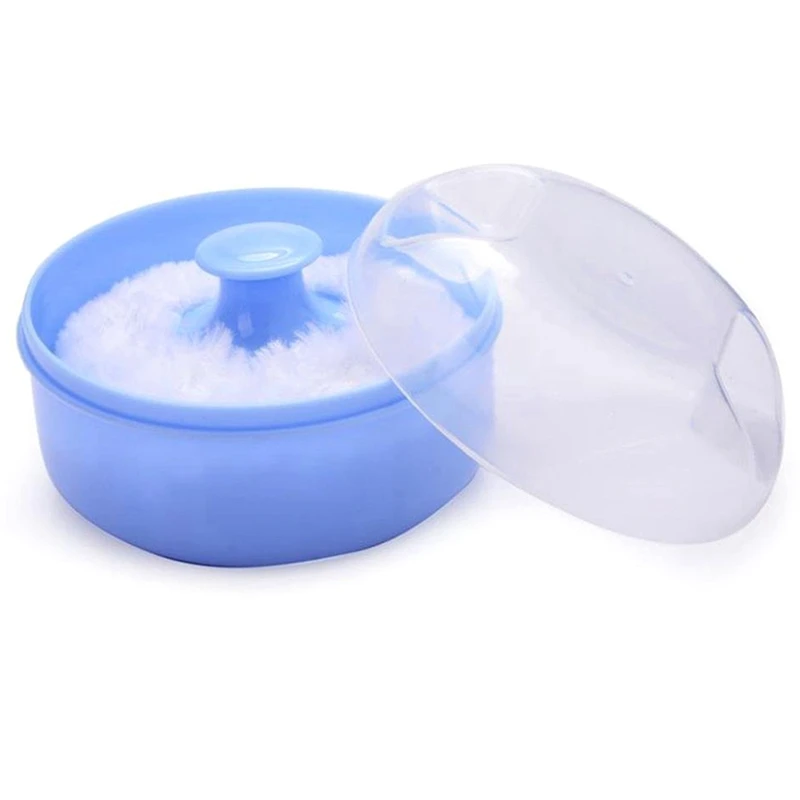 

2X Baby Soft Face Body Cosmetic Powder Puff Sponge Box Case Container (Blue)