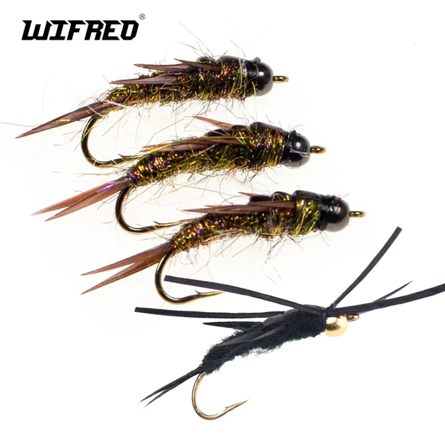 Wifreo 6pcs Fly Fishing Stonefly Nymph Brass Bead Head Stoneflies