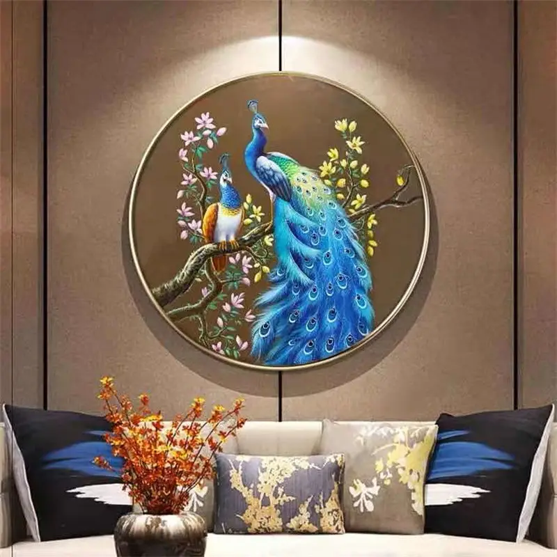 

Вышивка крестиком ручной работы с новым паром в китайском стиле, спальня с павлином, украшение гостиной, подвесная картина,
