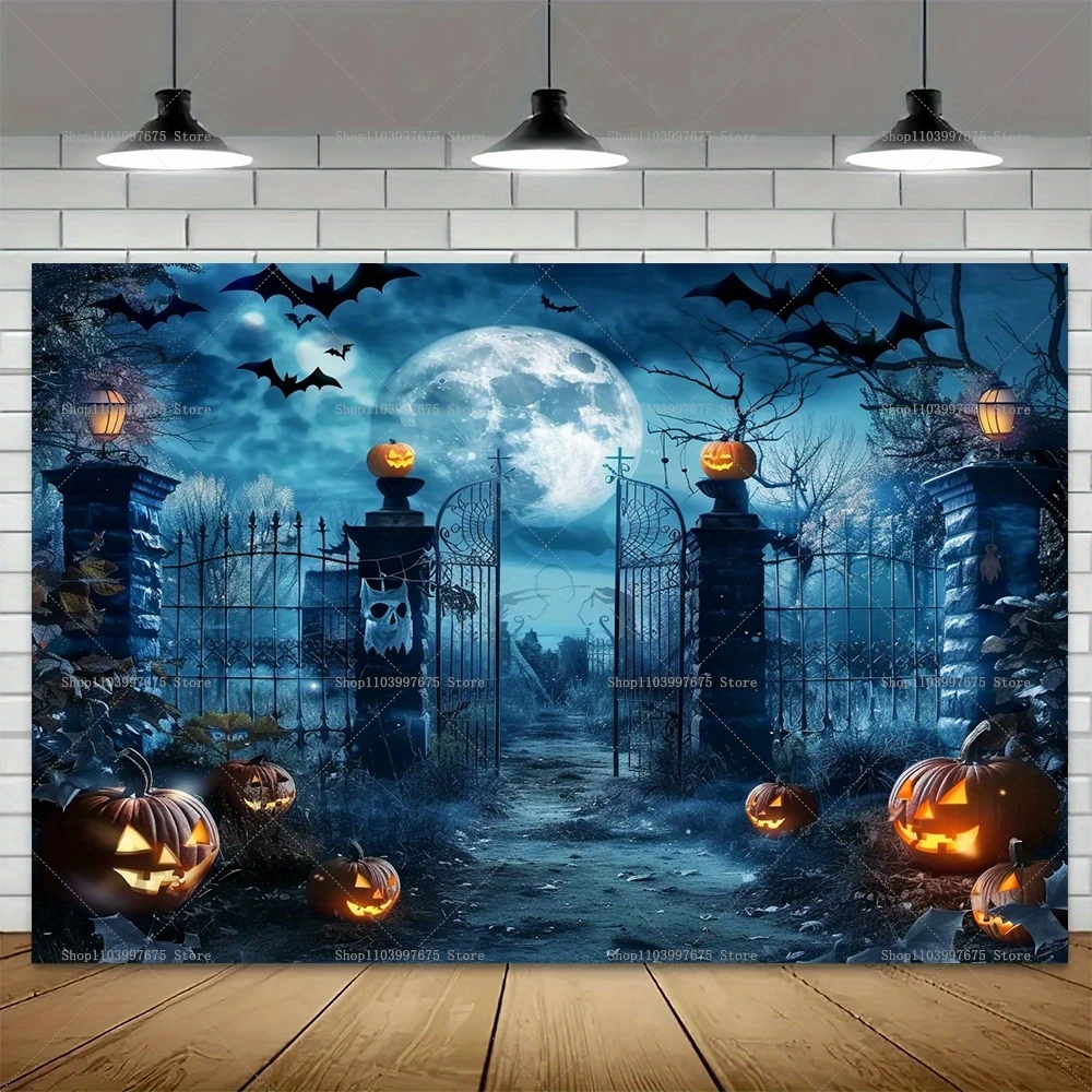 Halloween-Themenhintergrund, Nacht, Vollmond, düsterer Wald, schrecklicher Friedhof, Fotografie-Hintergrund, Halloween-Party-Dekoration, Banner – Detail 6