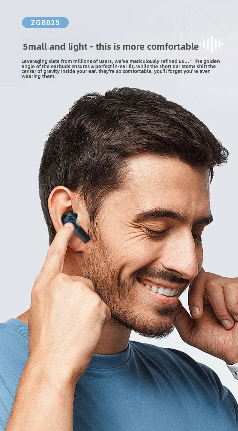 Bluetooth Earphones Wireless Noise Reduction Long-Wear Painless In-Ear Wireless