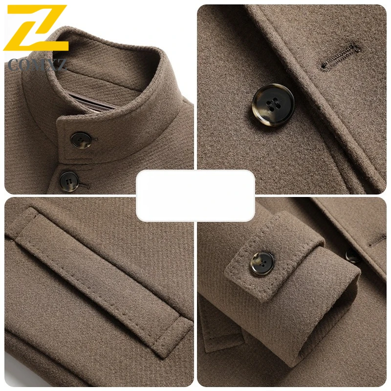 COMXZ Men Wool Blends Coat Removable Liner Luxury High End Business Outdoor Golf Coat Office Warm Goose Down Lightweight Padding