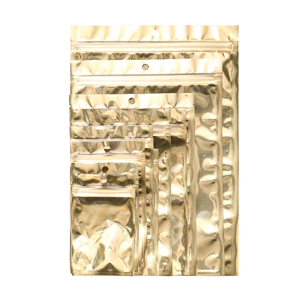 100pcs One Side Transparent Gold Aluminum Foil Zip Lock Bags - Food Grade Zipper Reusable Plastic Pouches Christmas Gift Package 6