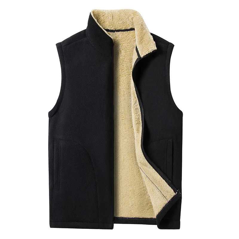 2024 New Autumn Winter Fleece Men Sleeveless Vest Jackets Fashion Plush Male Padded Vests Coats Male Warm Waistcoats covrlge men s vest color woven jacquard casual thickened wool undershirt autumn knitted shoulder sleeveless sweater male mzb017