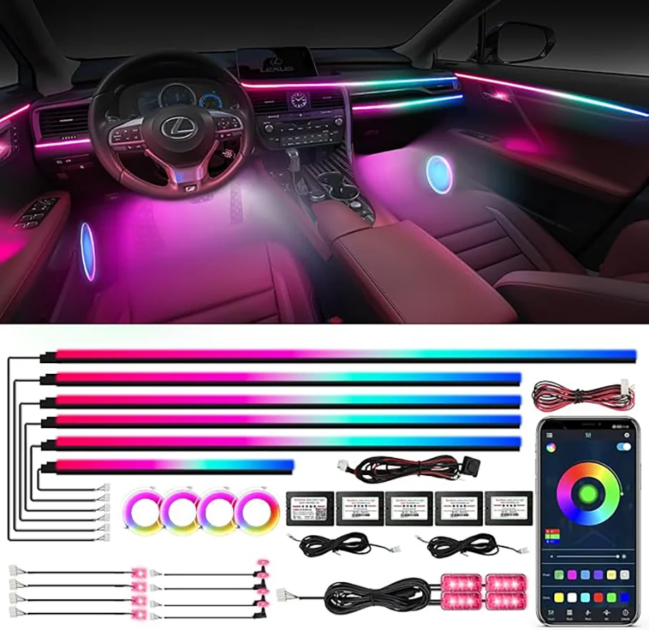 

Car Interior Ambient Lights 22 In 1 LED Car Fiber Optic Atmosphere Neon Lighting APP Remote Control Auto Decorative Strip Lamp