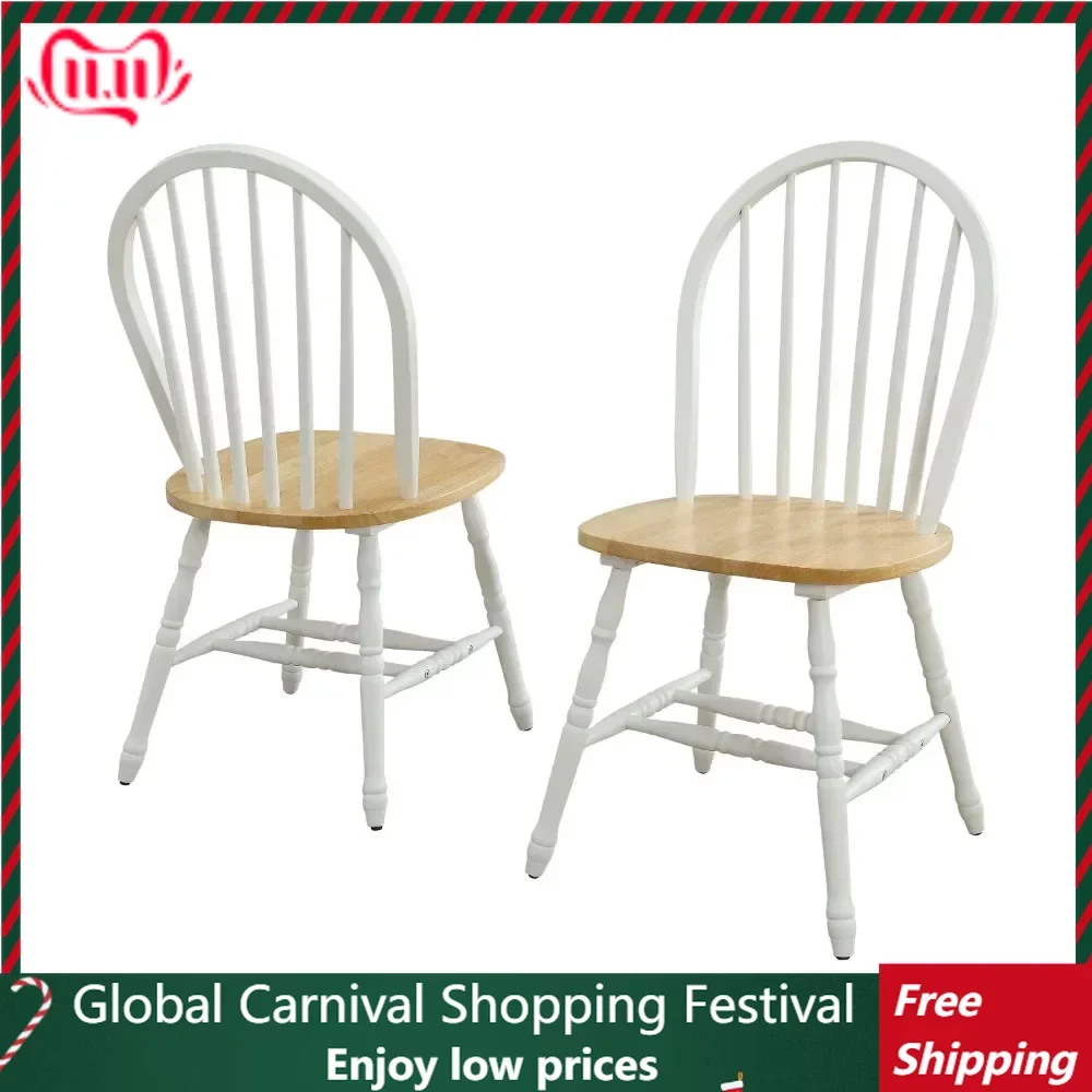 

White and Oak (Set of 2) Modern Dining Chairs Autumn Lane Windsor Solid Wood Dining Chairs Mobile Design Chair Furniture Kitchen