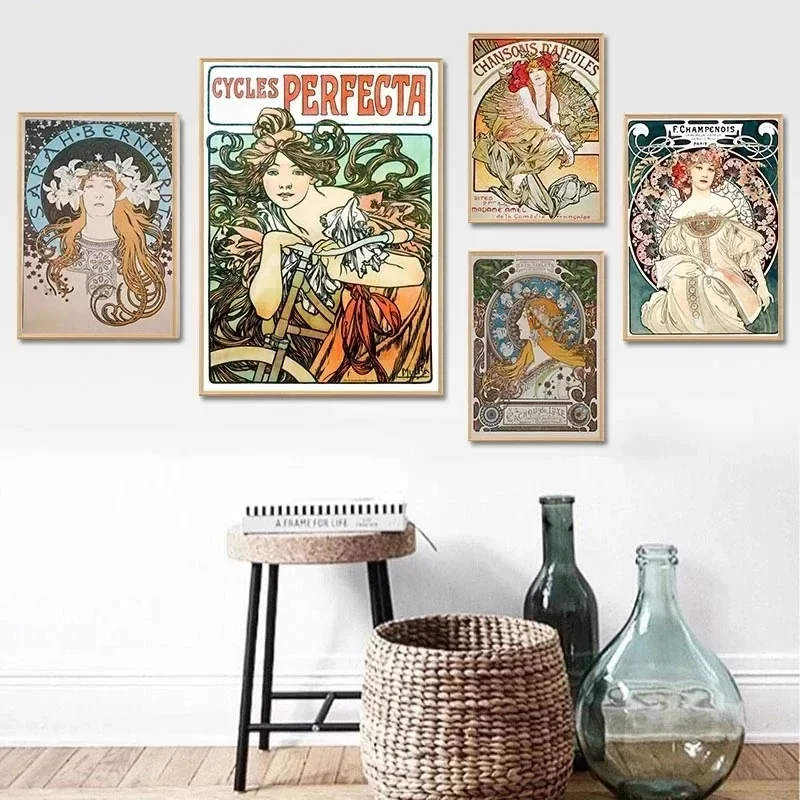 Alphonse Mucha 포스터 핀 업 소녀 금속 주석 사인 아트 페인팅 장식 벽판, 바 카페 거실 홈 벽 장식