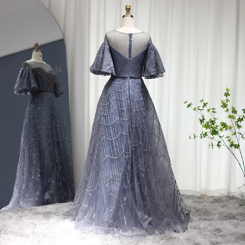 S9fdb3825231248fab6395141139efc4f1 Luxury Dubai Pink Evening Dresses for Women Wedding Party Flare Sleeves Burgundy Arabic Plus Size Formal Gowns Mallzona