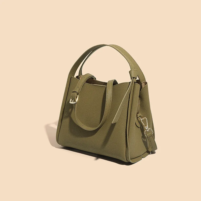 

2023 New Fashion Bucket Shoulder Bags Real Genuine Leather Handbags Ladies Solid Color Tote Large Capacity Crossbody Bag