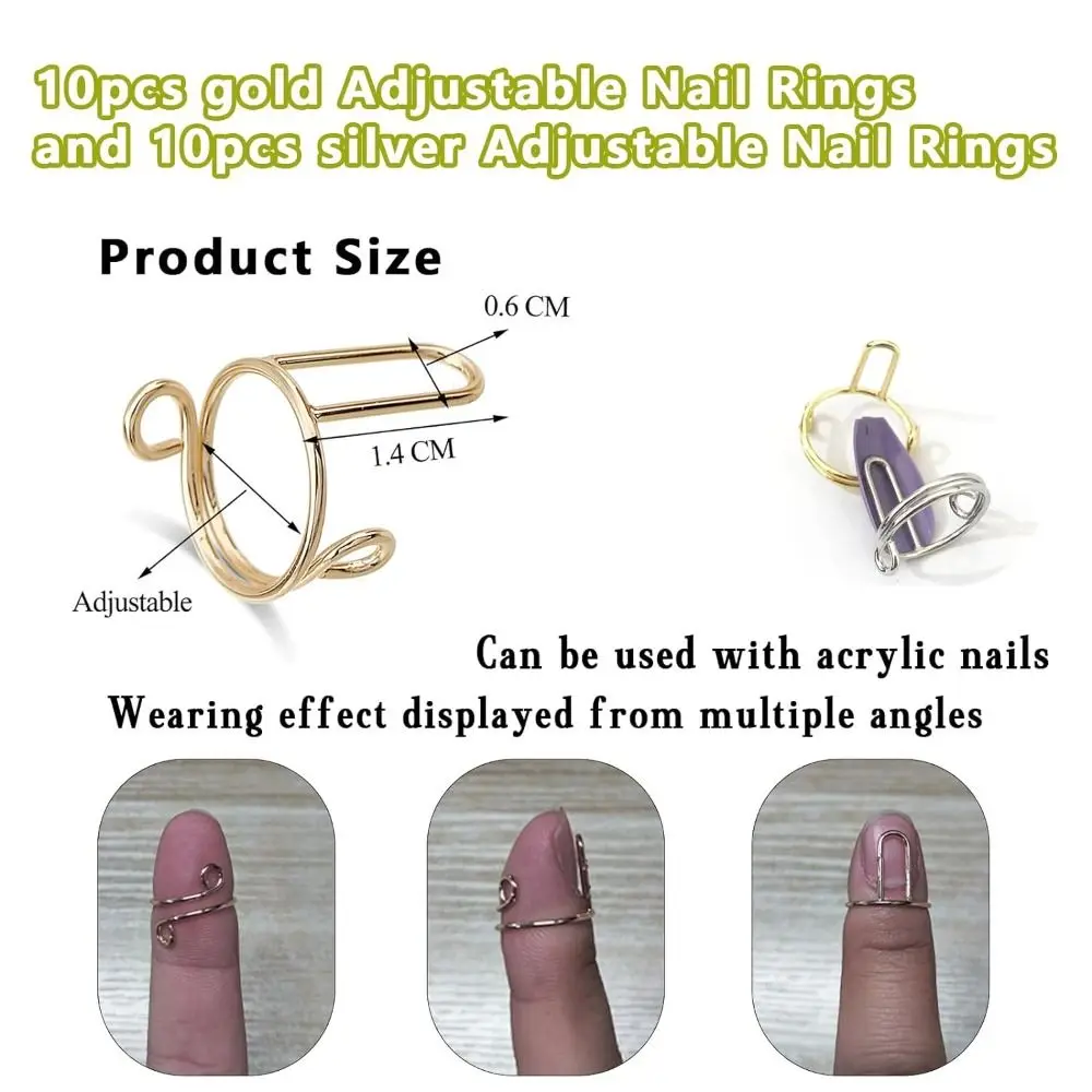 for False Nail Nail Rings Reusable Removable Fingertip Nail Rings Silver Color Nail Art Decoration Phalanx Ring Girls