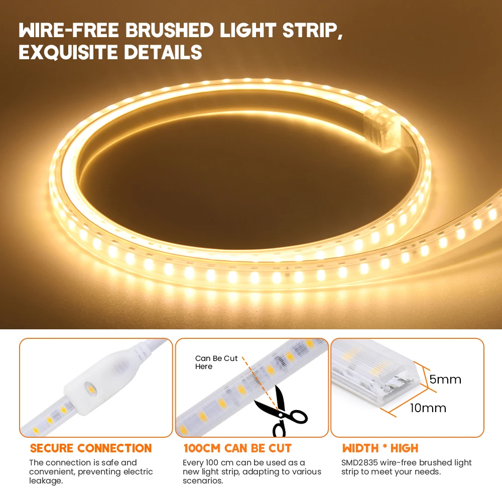 Waterproof High-Brightness Flexible LED Strip Lights with EU Power Plug